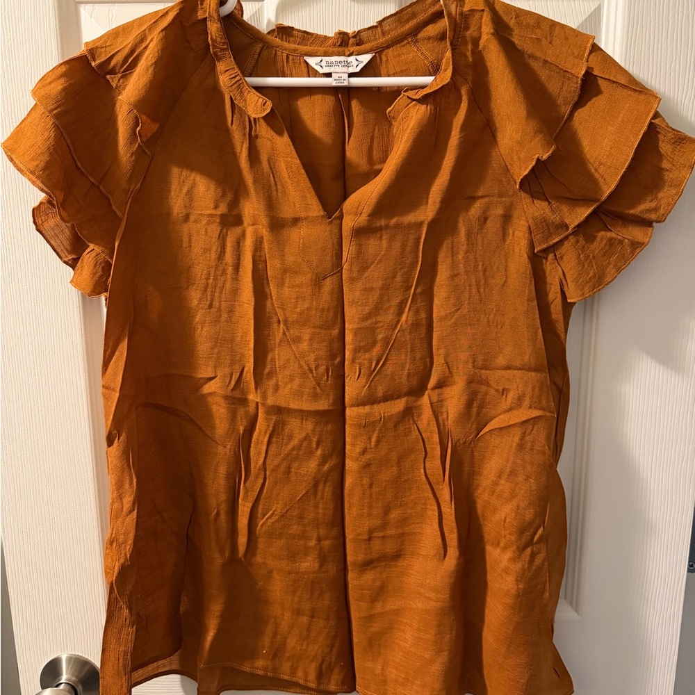 Nanette Lepore Orange Ruffle Sleeve Top